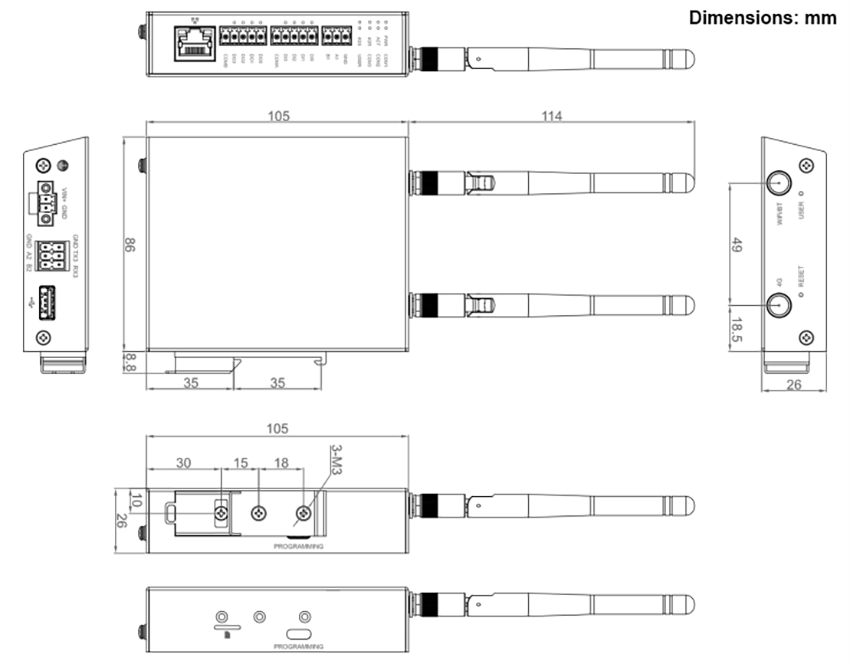 Mechanical Drawing - EDATEC ED-IPC1200 Raspberry Pi CM0 Industrial Computers